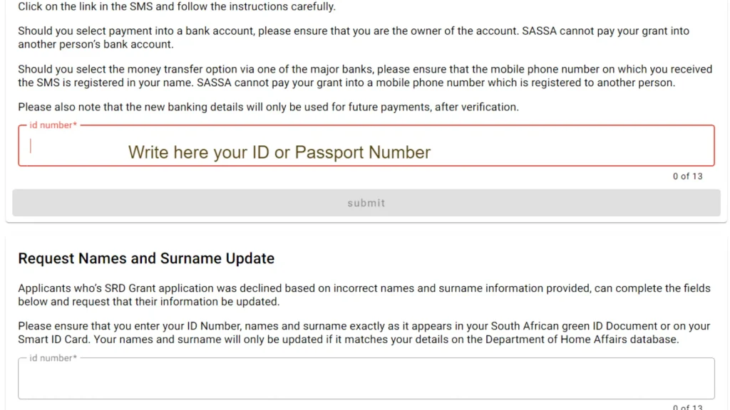 Chaning SASSA Banking Details for SRD R370