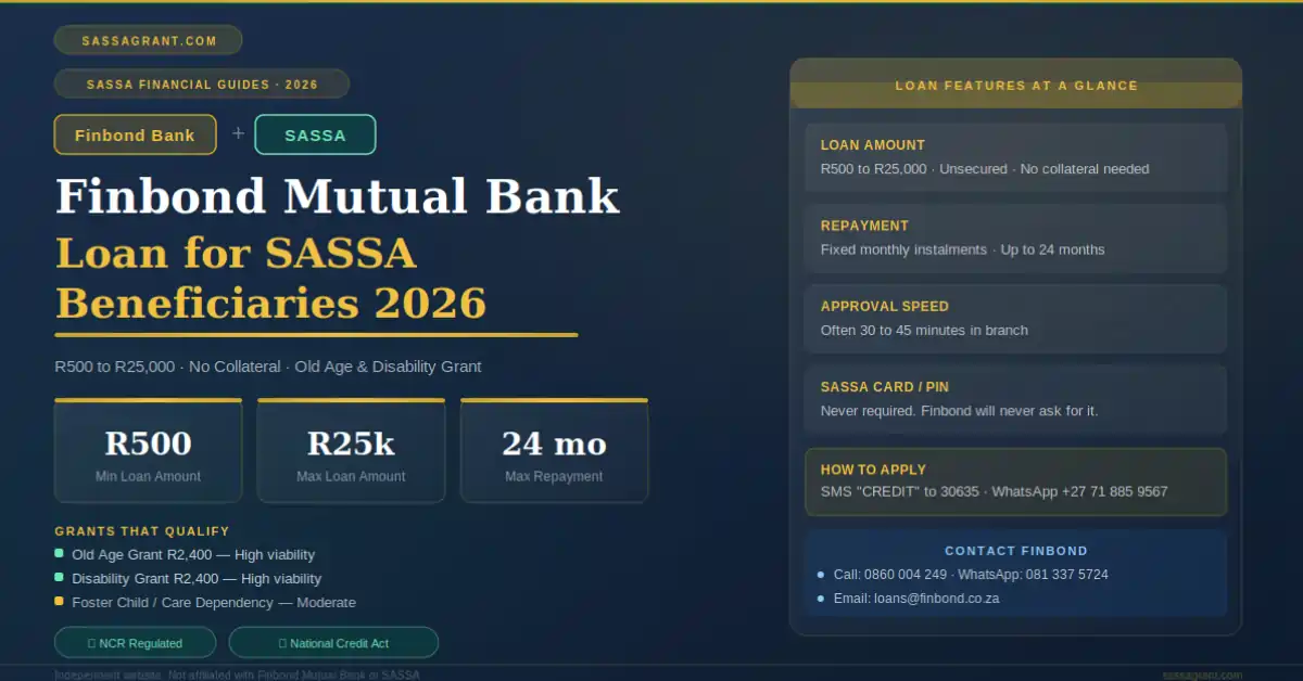 Finbond Mutual Bank loan for SASSA beneficiaries 2026 guide showing requirements and how to apply